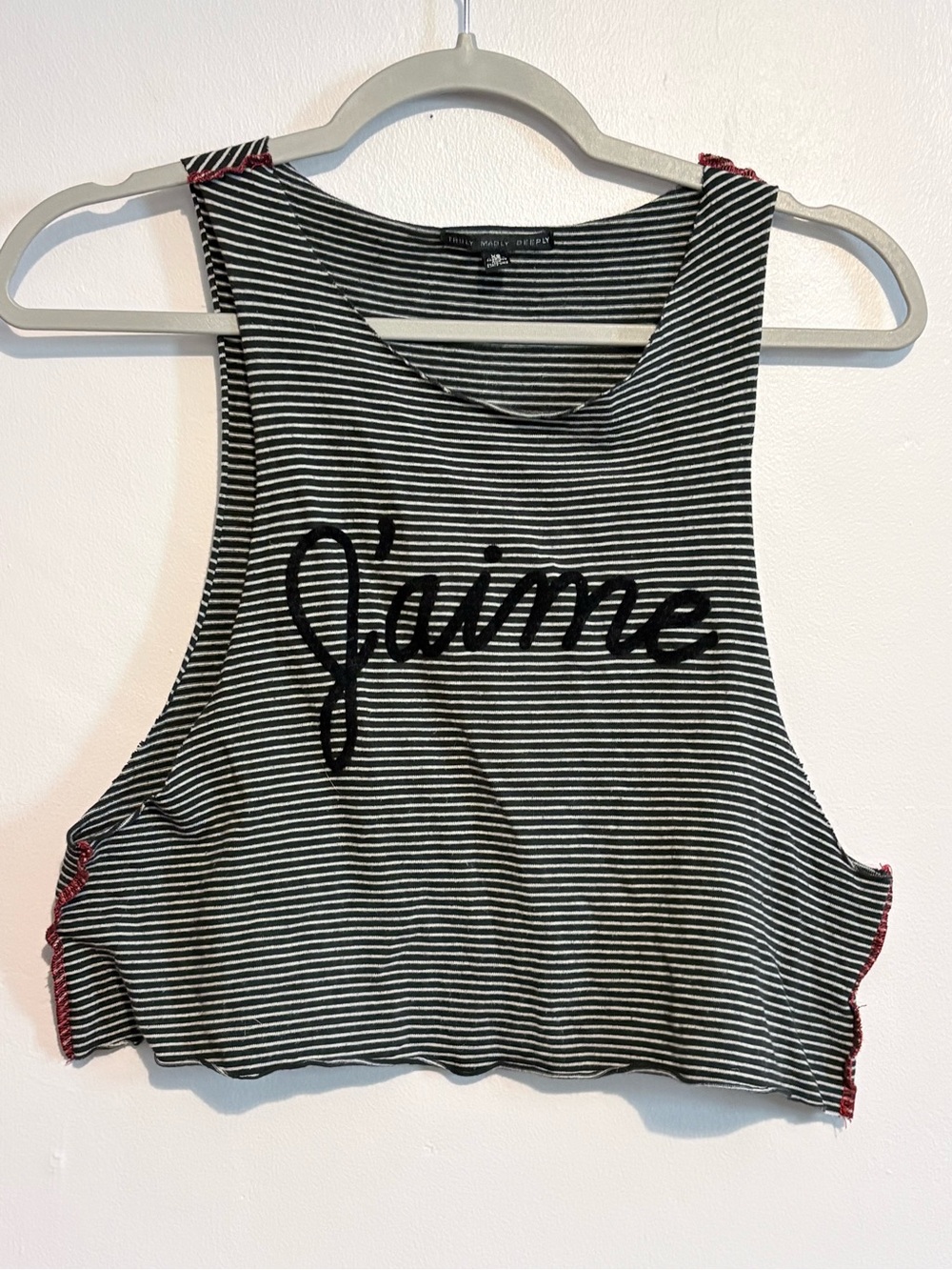 Urban Outfitters Truly Madly Deeply Black & White Striped Cropped 'J'aime' Tank
